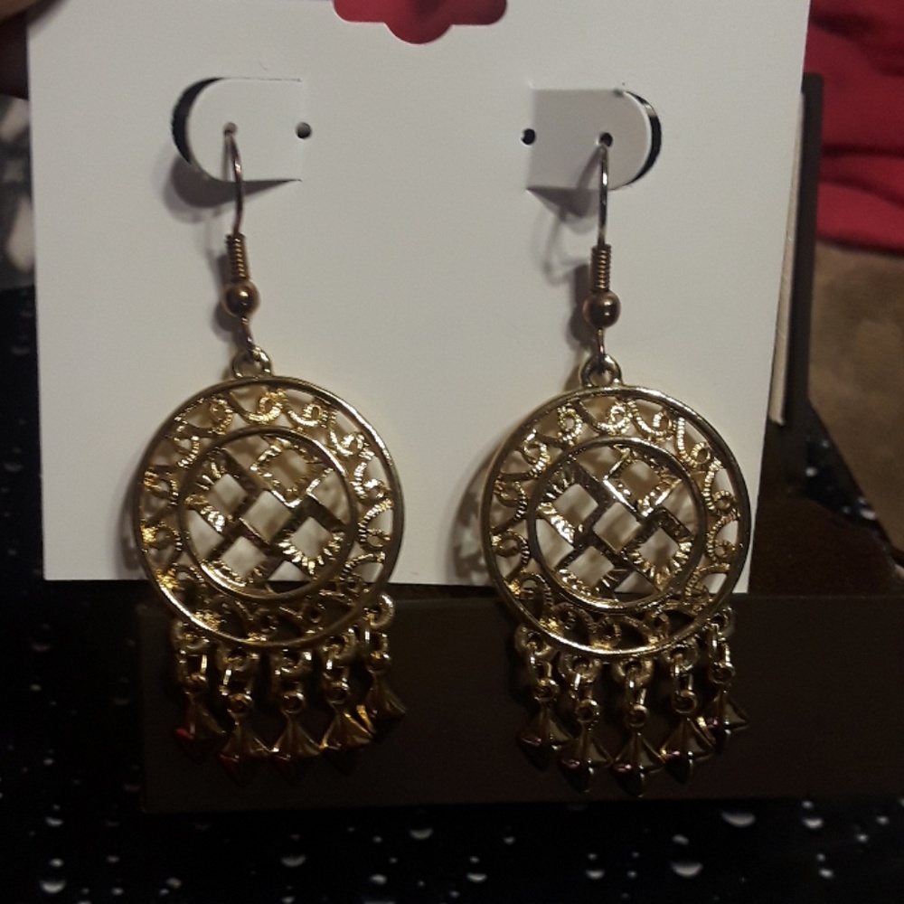 Gold Filagree Dangle Earrings